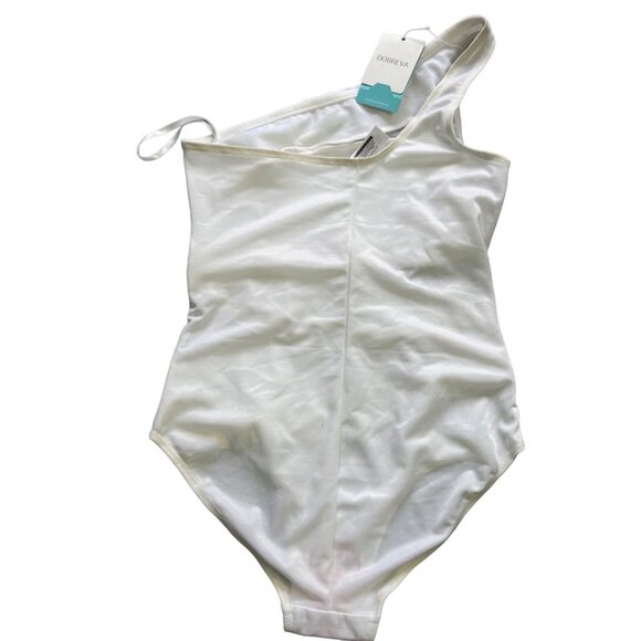 One-Shoulder White Ruched Swimsuit By Doria L - Picture 3 of 4